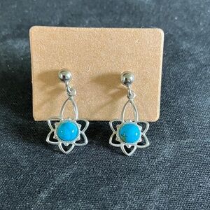 Boho Silver and Blue‎ Starburst Turquoise Earrings